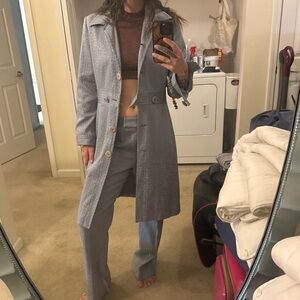 Light Blue patterned Women's Tailored Pants & Long Coat Set
